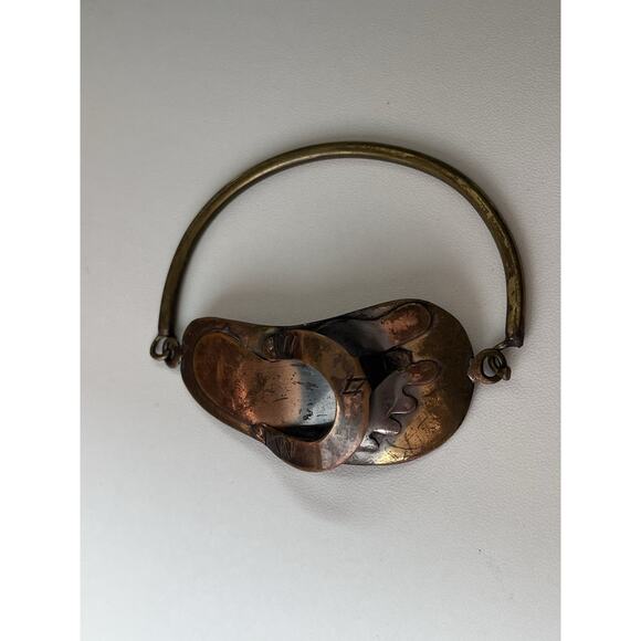 Mixed metal Bohemian rustic brass bangle bracelet Sandal Beach 7” - Picture 3 of 6